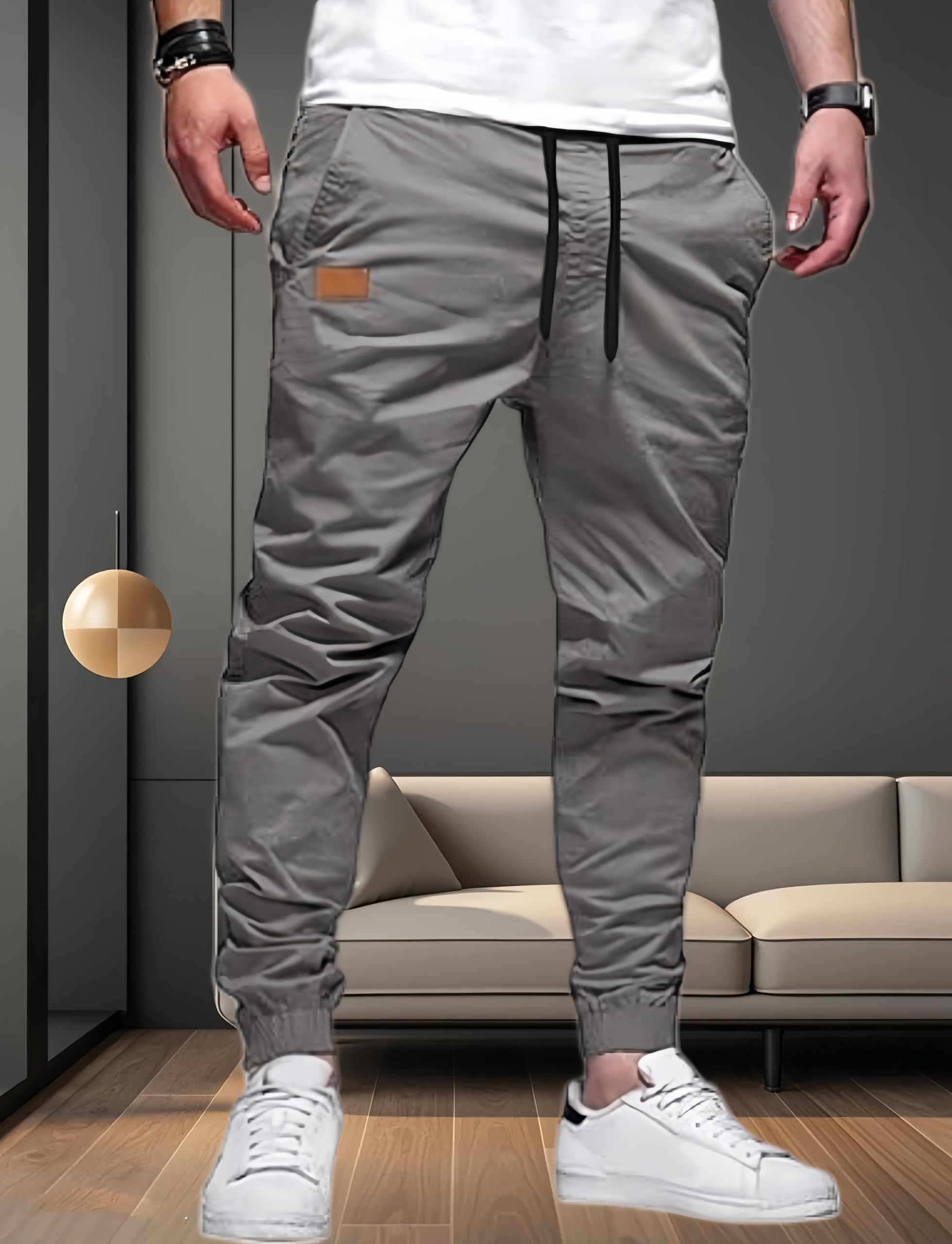 Mens Casual Joggers Pants Cargo Chino Pants Cotton Drawstring Hiking Outdoor Twill Jogger Pants