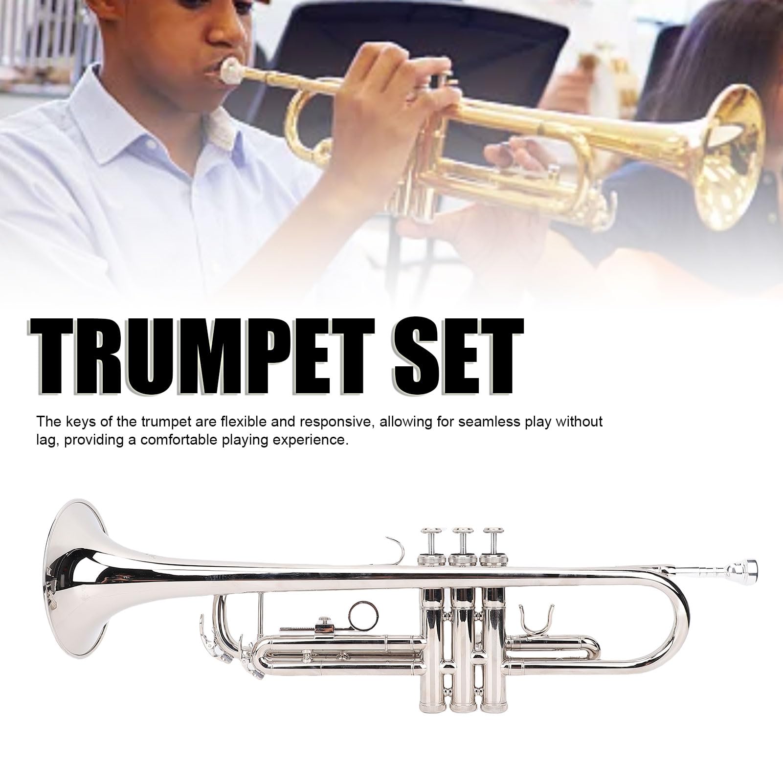 Luqeeg Juego de Trompeta Estándar en Si Bemol, Instrumento de Viento Metal con Sonido Brillante y Teclas Flexibles, Trompeta en Si Bemol para Principiantes O Estudiantes Avanzados