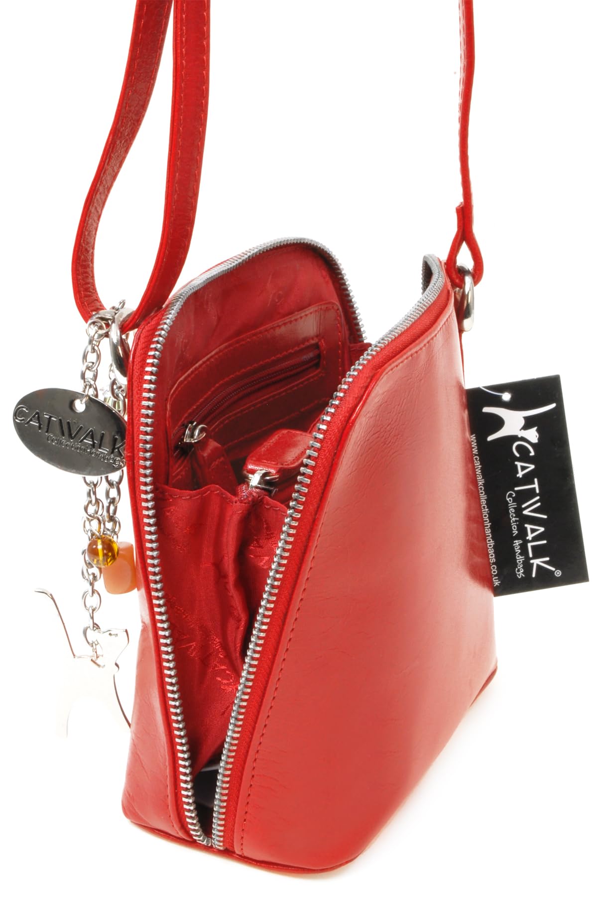 Catwalk Collection Handbags - Bolso Bandolera Pequeño de Piel Auténtica - Bolsito Mujer - Bolso de Mano con Correa Ajustable - Lena