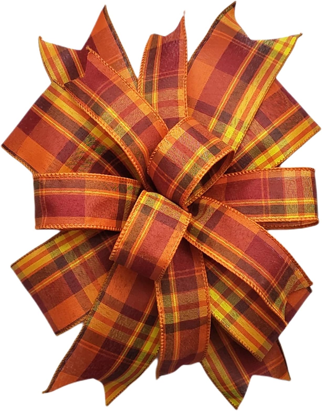 Fall Autumn Yellow Orange Red Plaid Bow for Wreath 10 inches