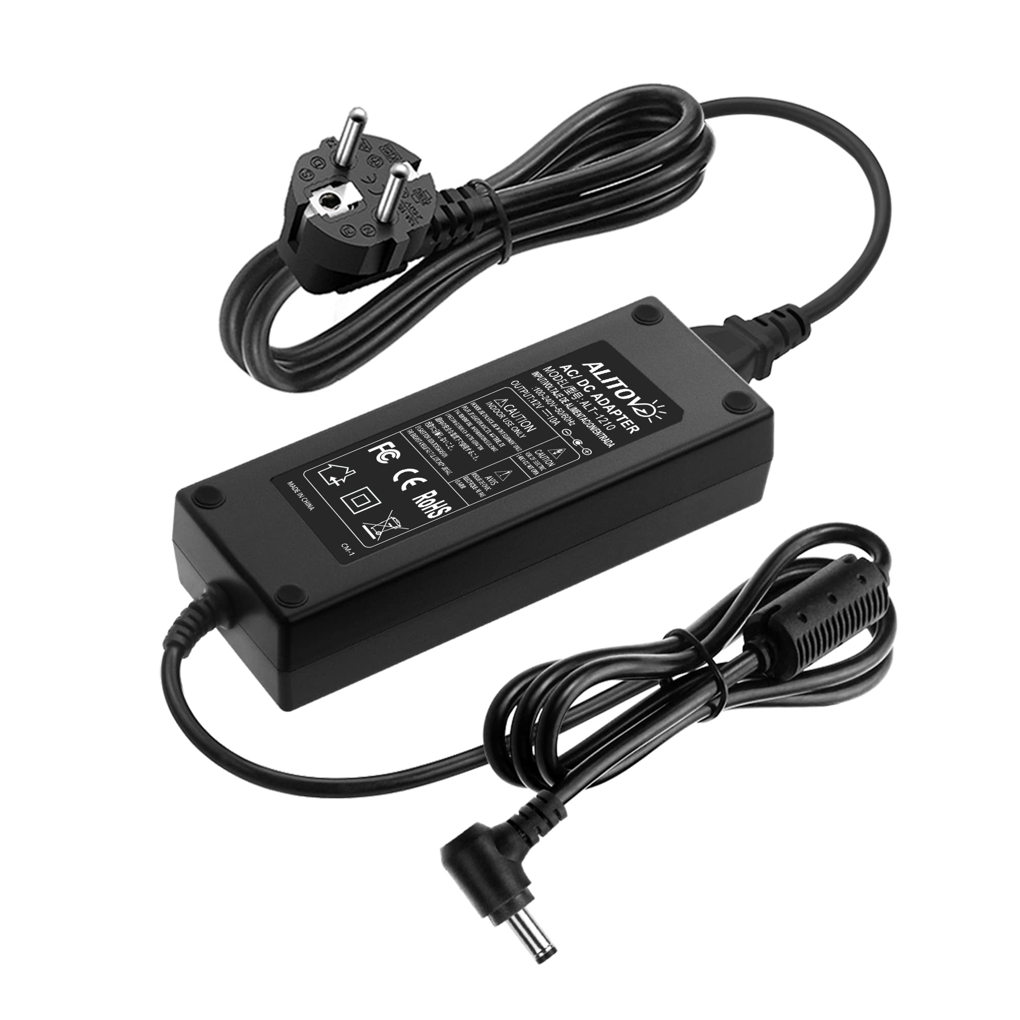 Alimentatore 12V 10A HOUHUI – Trasformatore 120W, Ingresso Universale 100-240V, Spina DC 5.5x2.1mm, Per Motori Elettroniche