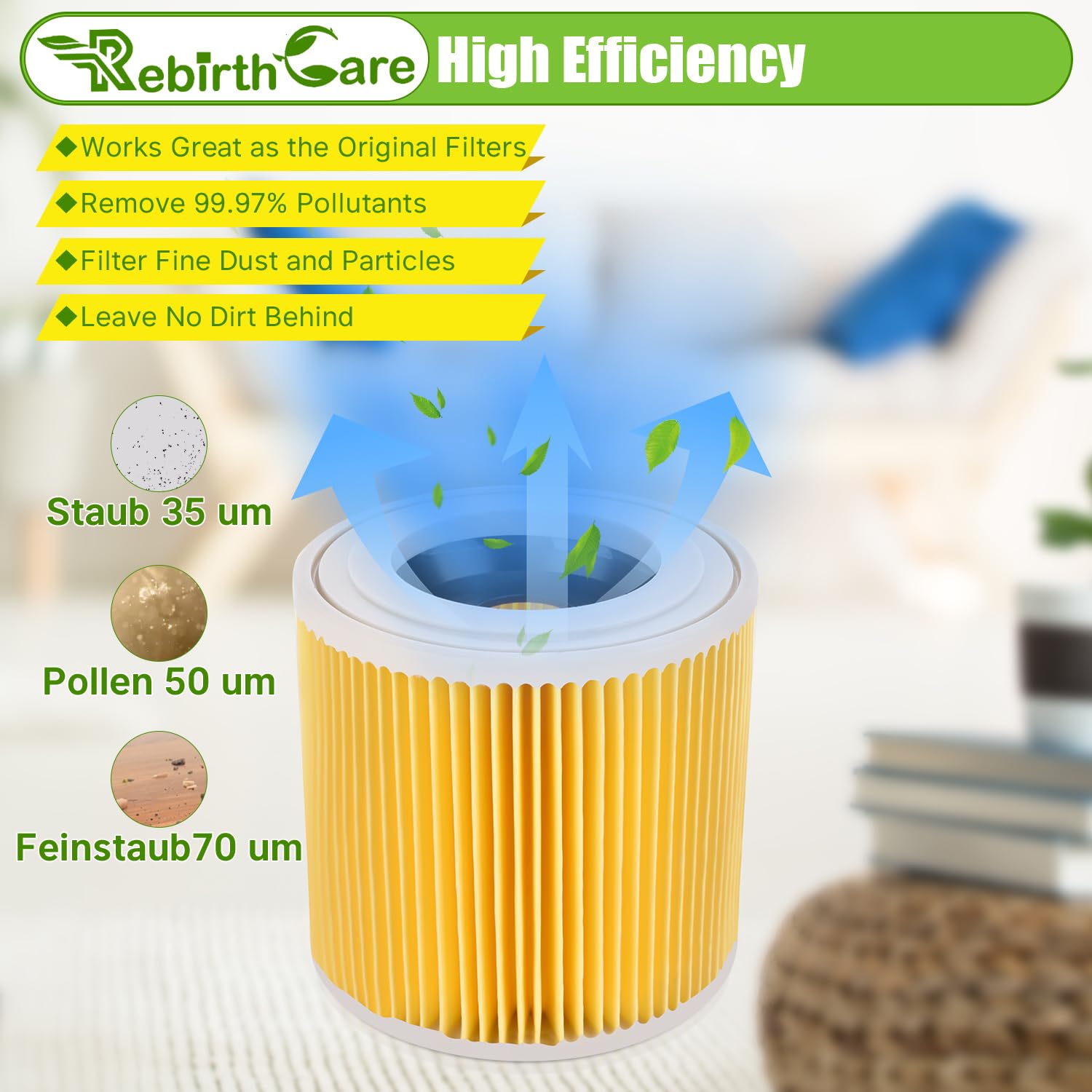 Rebirthcare filtri aspirapolvere per kärche premium wd3 wd2 mv2 mv3 wd 3p, wd 3.200, wd 3.500 p, se 4001, se 4002, a2054, a2004, a2254, a2604, filtro aspirapolvere 6.414-552.0/64145520 (WD3-2PCS)
