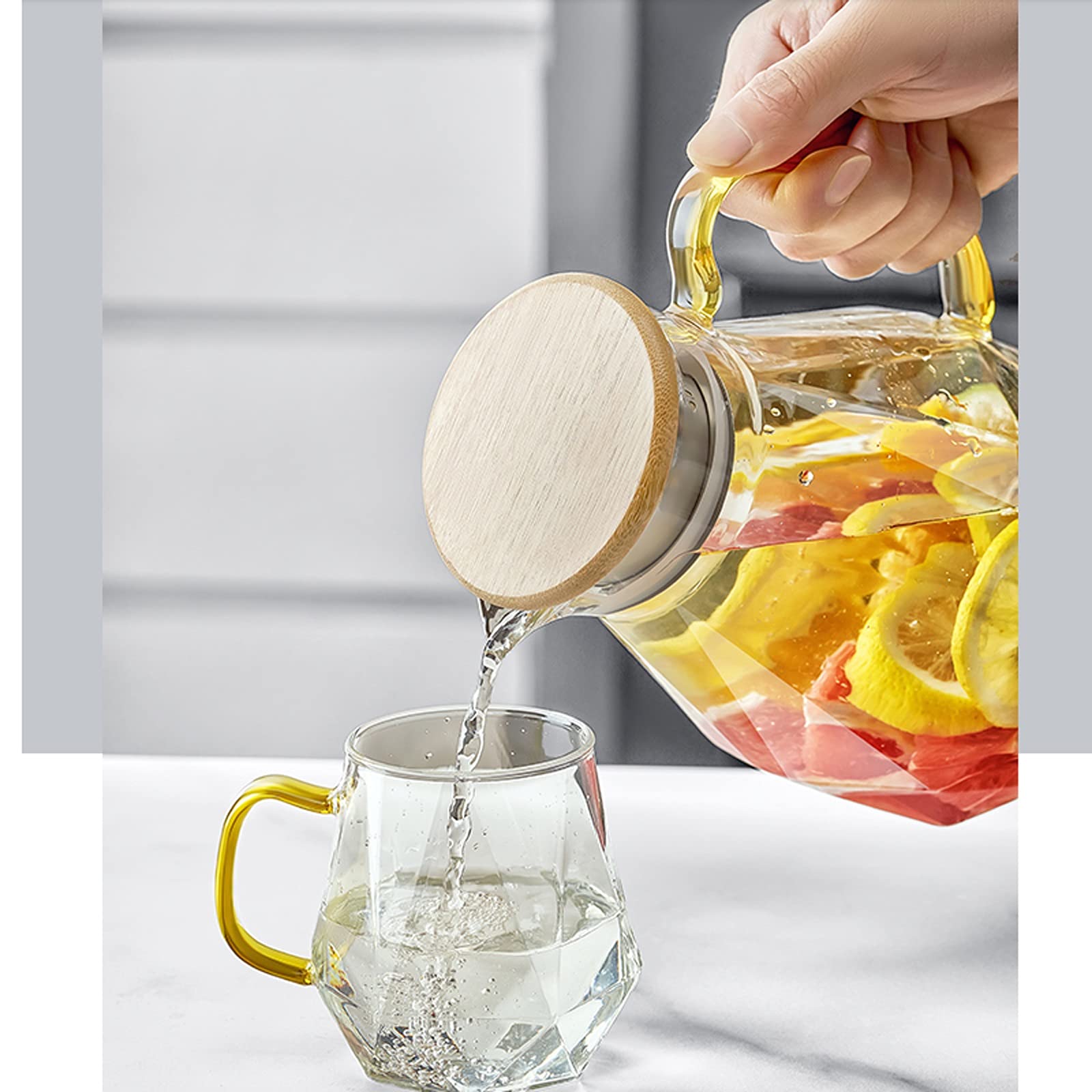 Caraffe per tè Freddo Bollitore in Vetro Freddo, teiera per la Preparazione di Tisane di Grande capacità, Tazza per l'acqua Domestica Estiva e caraffe per Tazze(Monocolore 1500ml)