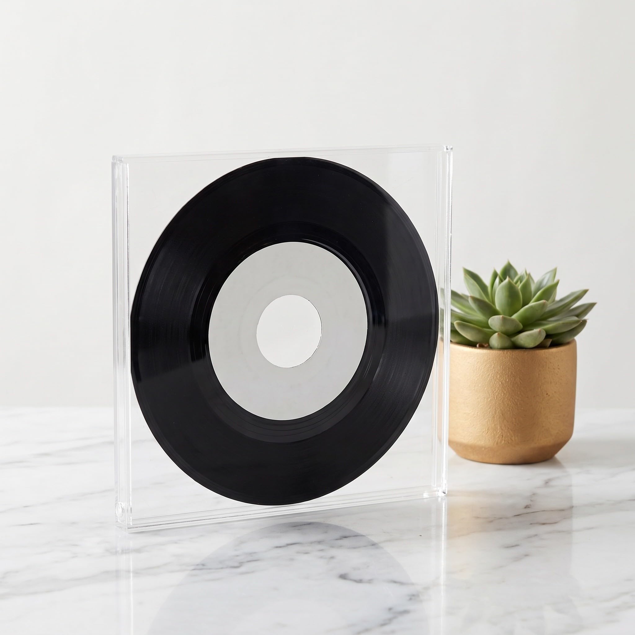 OUNONA Vitrina para discos de vinilo - Marco de exhibición de álbumes de vinilo de acrílico de 7 pulgadas con tapa deslizante - Soporte individual transparente para montaje en pared para sala de