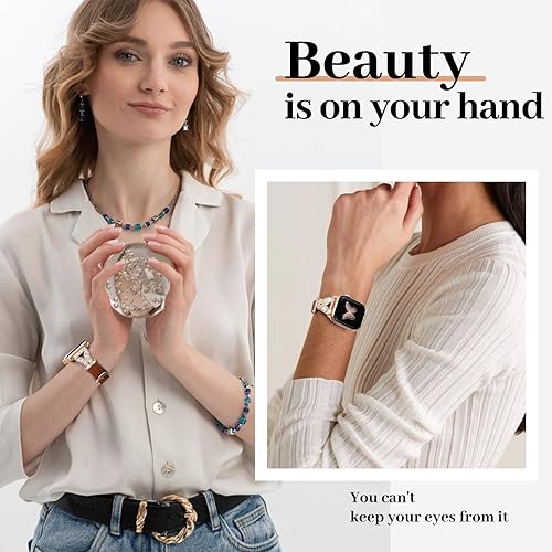 Miniatura 6 de JR.DM Correas de reloj de cuero para mujer, compatibles con Apple Watch Band de 1.496 pulgadas, 1.575 pulgadas, 1.614 pulgadas, conector de mariposa