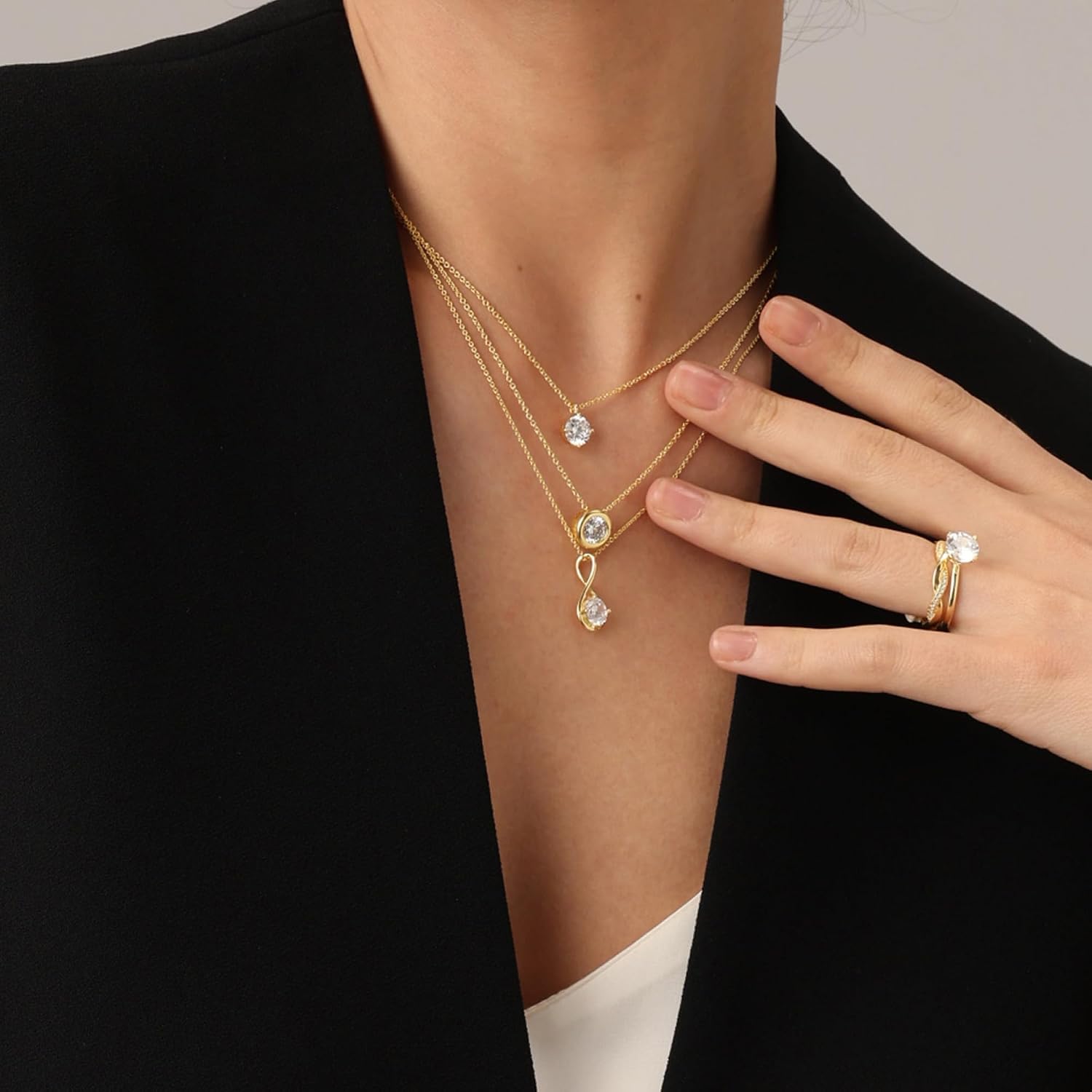 18K Gold Plated Bezel-Set Solitaire Necklace, 6.5MM Moissanite Diamond Choker Pendant Necklace For Women Jewelry 18"+2" Inch Extender (0.90 ctw)