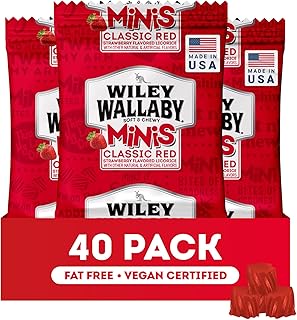 Wiley Wallaby Mini Licorice Bites 0.5 Ounce Classic Gourmet Soft & Chewy Australian Classic Red Licorice Candy Bags, 40 Pack