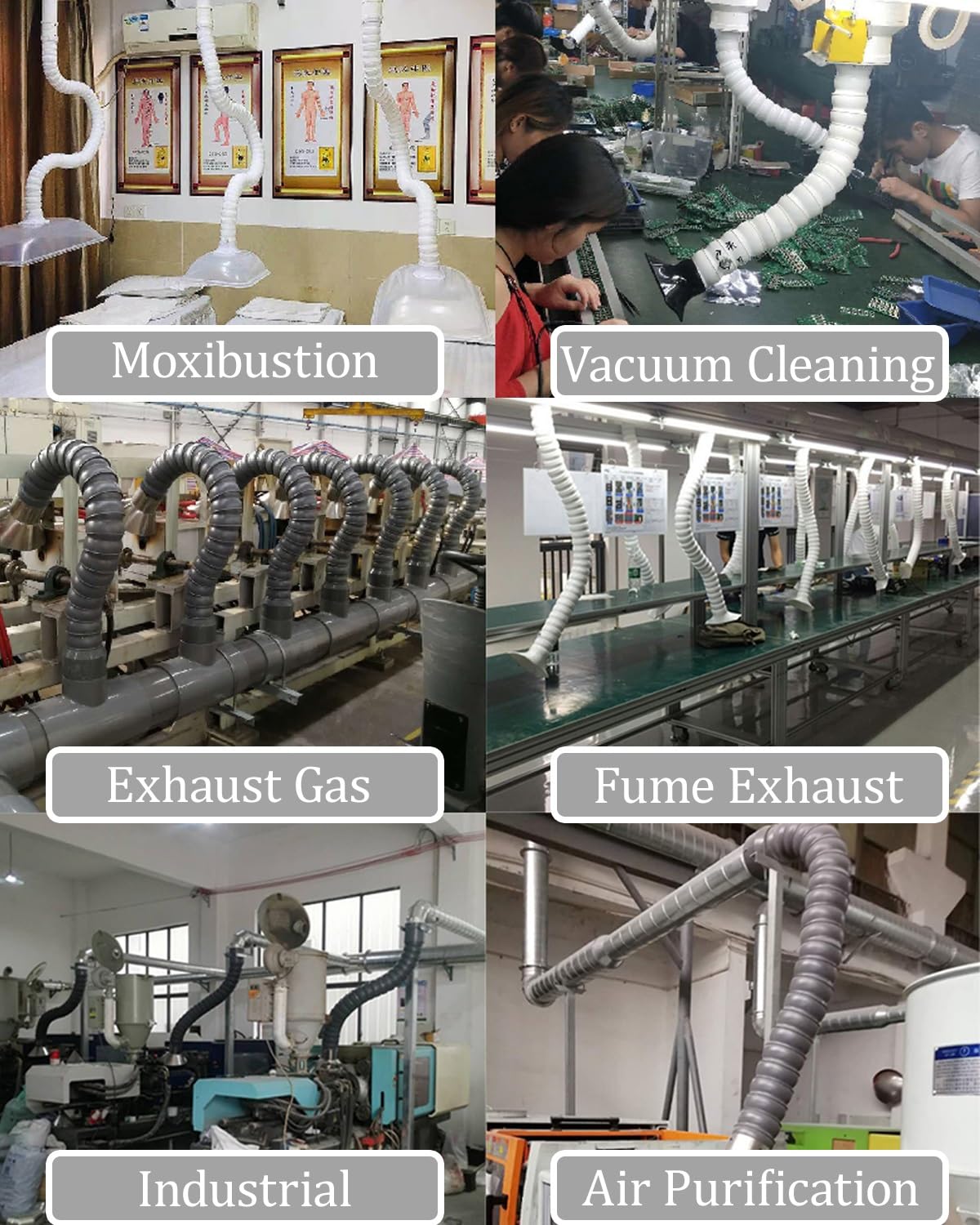 Tubo flessibile per aspirazione fumi per gas e fumi, condotto dell'aria regolabile a 360°, ideale per applicazioni di laboratorio e ventilazione, sistema di filtrazione dell'aria di alta qualità