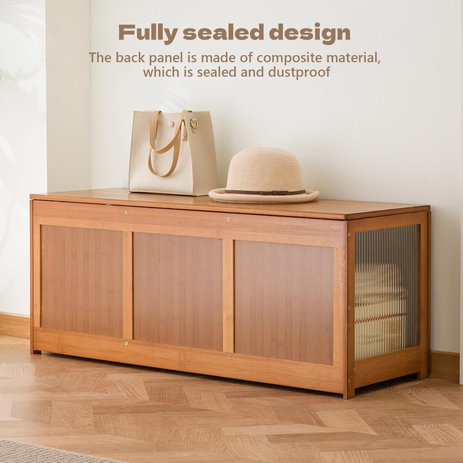 Storage Chest 35 cm Width Storage Bench Sturdy Entryway Bench Flip Cover Design Shoe Bench for Bedroom, Living Room, Easy Assembly(Brown,66x35x40cm)