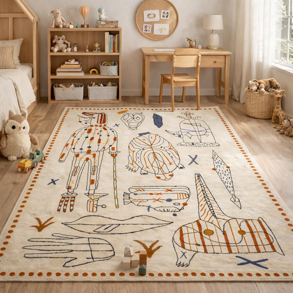 Hand-Tufted Wool Rug, Modern Beige Taupe Living Room Area Rug for Bedroom Dining Room, Premium Handmade Wool Carpet 7x10
