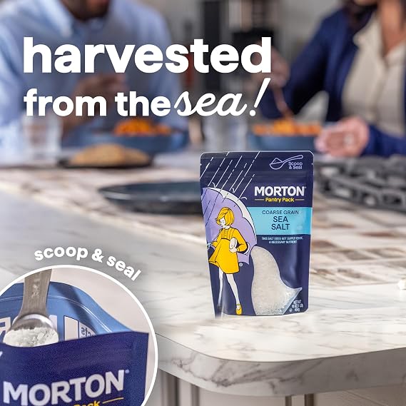Morton Sea Salt Coarse Grain, All-Natural Sea Salt for Grinder Refill & Finishing, 1 lb Resealable Pouch, Ideal for Cooking, Seasoning & Gourmet Dishes