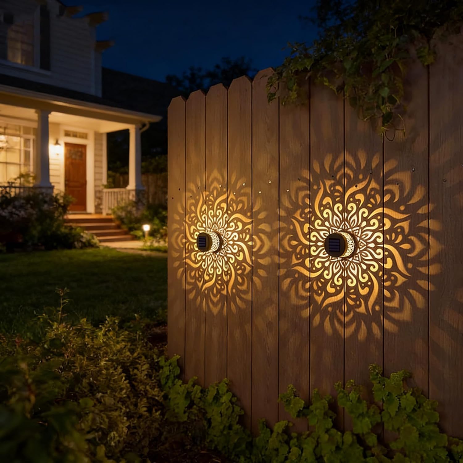 Pealeaf Luci solari mandala decorative, lampade esterne in metallo per terrazza, gradini, muro, recinzione, giardino e vialetto, impermeabili (4PCS)