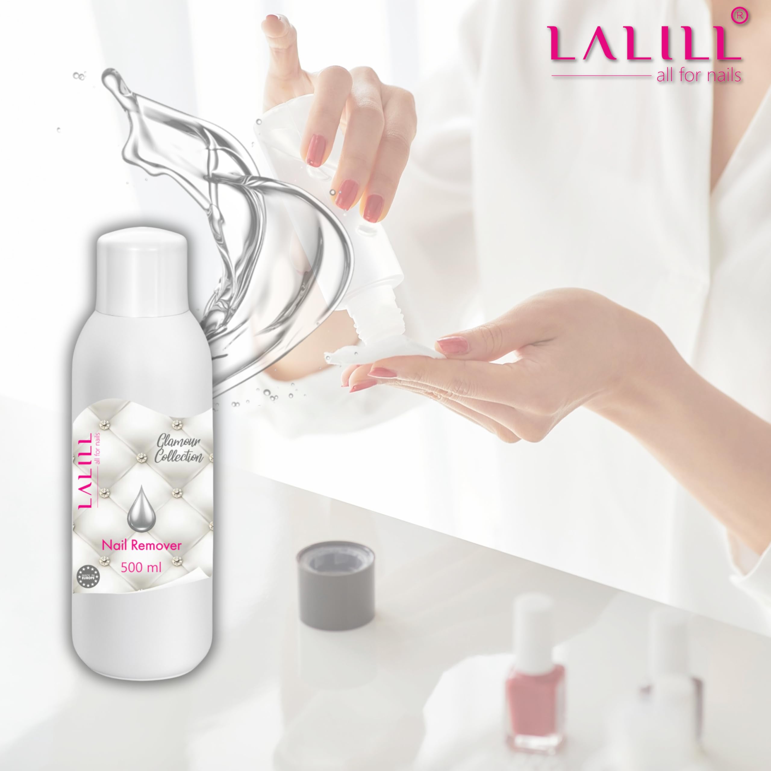 LALILL Zmywacz do paznokci 500 ml - zmywacz do paznokci bez acetonu - zmywacz do paznokci - szybkie i łatwe usuwanie lakieru do paznokci - bez acetonu - idealny do wrażliwych paznokci