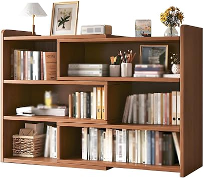 3 Tier Corner Bookcase, Wooden Extendable Shelf with Open Shelf Units, Decorative Display Storage Shelves Dormitory Desktop Storage Rack HutchWalnut,23.2-43.3W