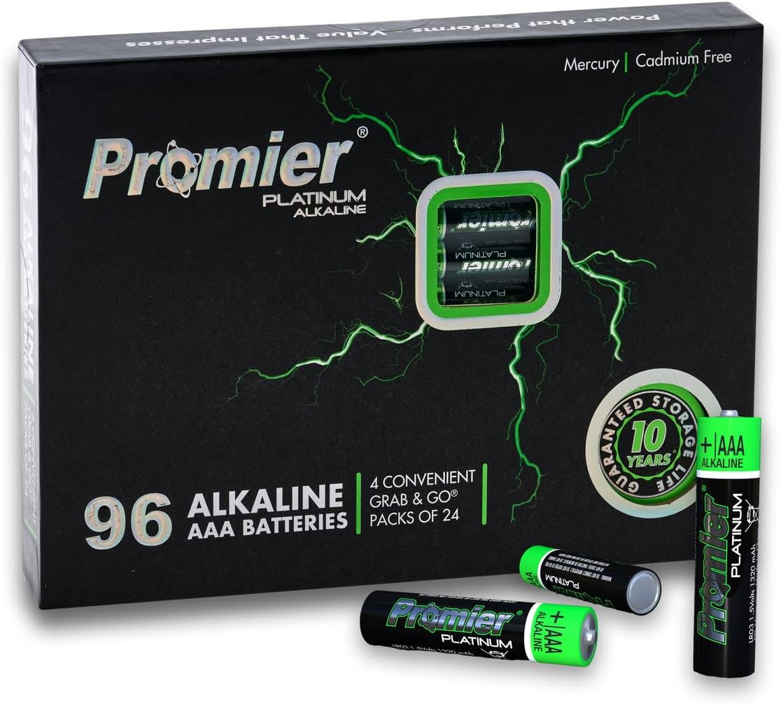 Promier 96-Count Ultra Long-Lasting AAA Batteries, 1.5 Volt Alkaline for Home and Office, 10-Year Guaranteed Storage, Reclosable Packaging