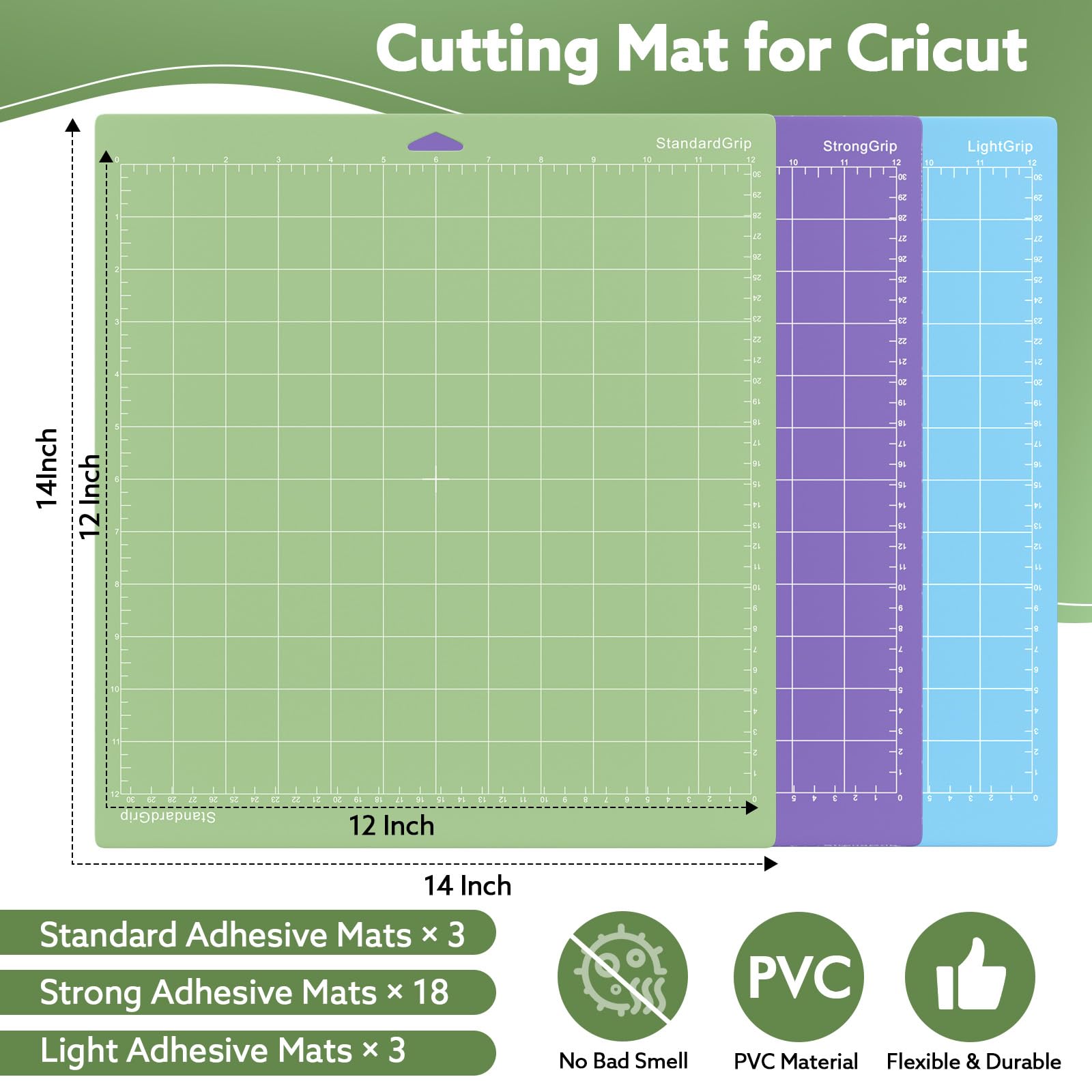 24 Pack Cutting Mat for Cricut Bulk, 12x12 Inch (Light, Standard, Strong), Vinyl Mat Variety Adhesive Mats for Cricut Explore Air/Air 2/One/Maker