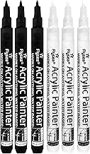 White Marker Pen - 6 PCS Black & White Acrylic Paint Pen Permanent Marker Pen, 0.7mm Fine Tip White Pens for Art, Glass, Fabric, Stone, Ceramic, Wood, Canvas, DIY Crafts