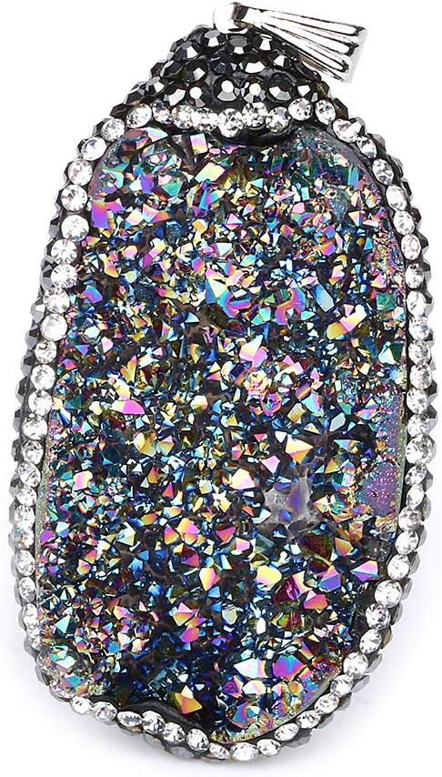 Freeform Agate Druzy Natural Druzy Pendant with Micro Pave CZ Diamond for Necklace