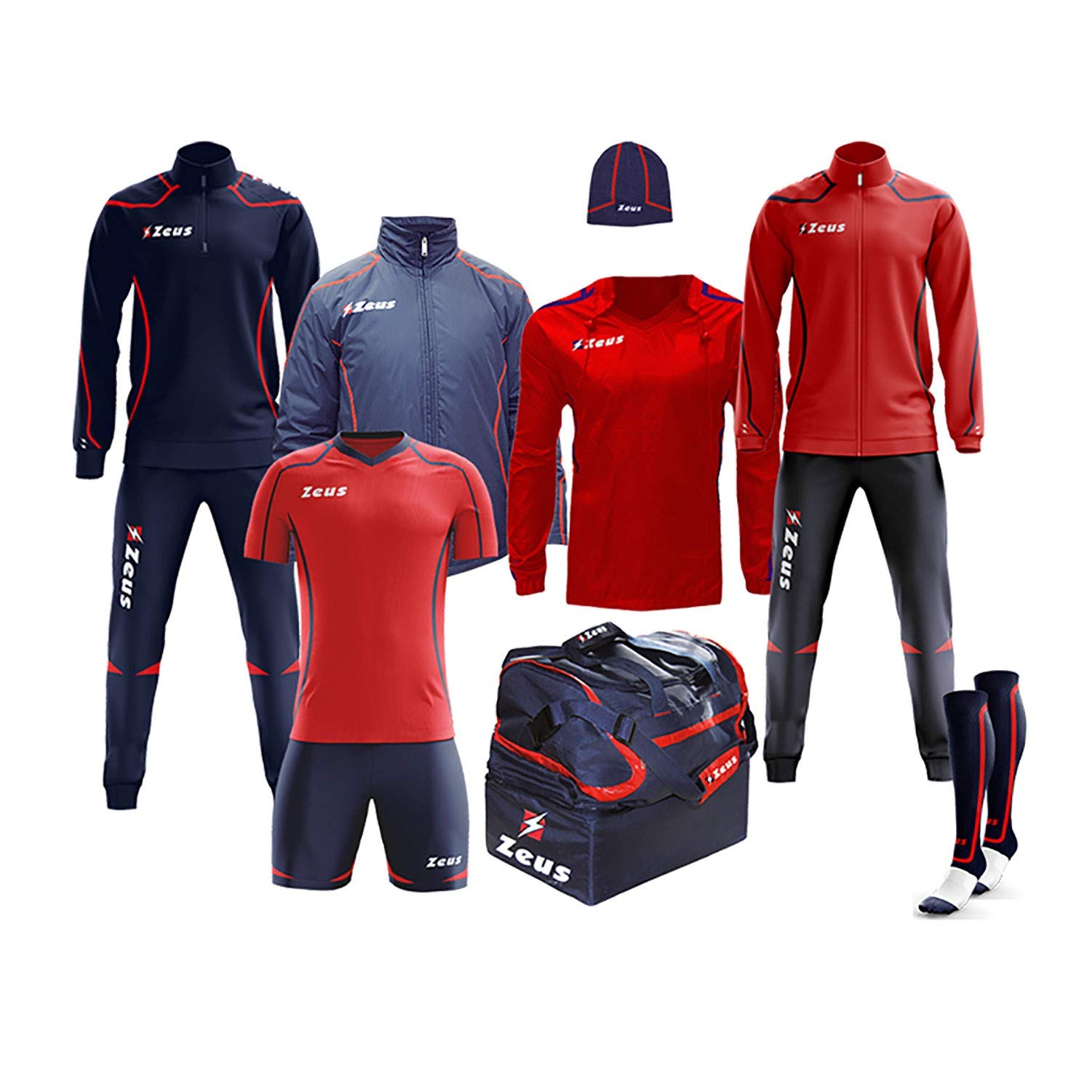 Zeus Marchio Box FAUNO 8 Pezzi - Kit Completo Formato da Tuta Training Tuta Relax Giubbotto Calze ZUCCOTTO Borsone K-Way Kit Calcetto - Home Shop Italia