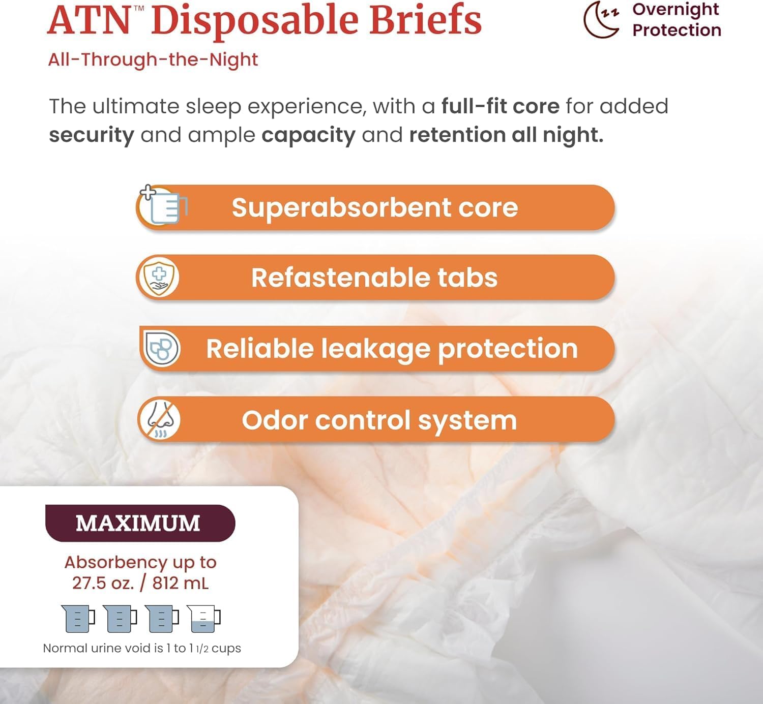 Tranquility ATN (All-Through-the-Night) Adult Disposable Briefs - Small - 100 ct