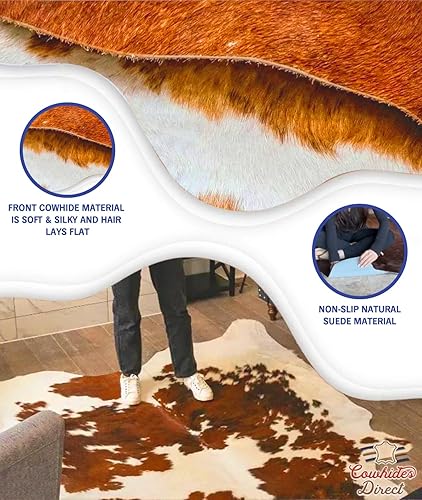 Miniatura 4 de Cowhides Direct Alfombra de piel de vaca brasileña auténtica, con respaldo de gamuza antideslizante, alfombras de vaca para sala de estar,