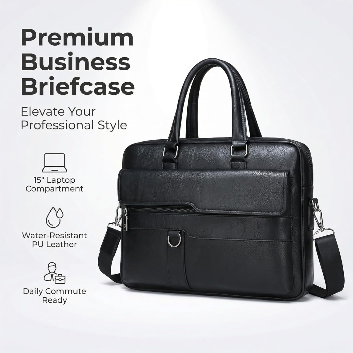 Men's Leather Laptop Bag 15 IN, Water-Resistant Briefcase Messenger Bag for Work, Business, Shoulder Crossbody Office Satchel