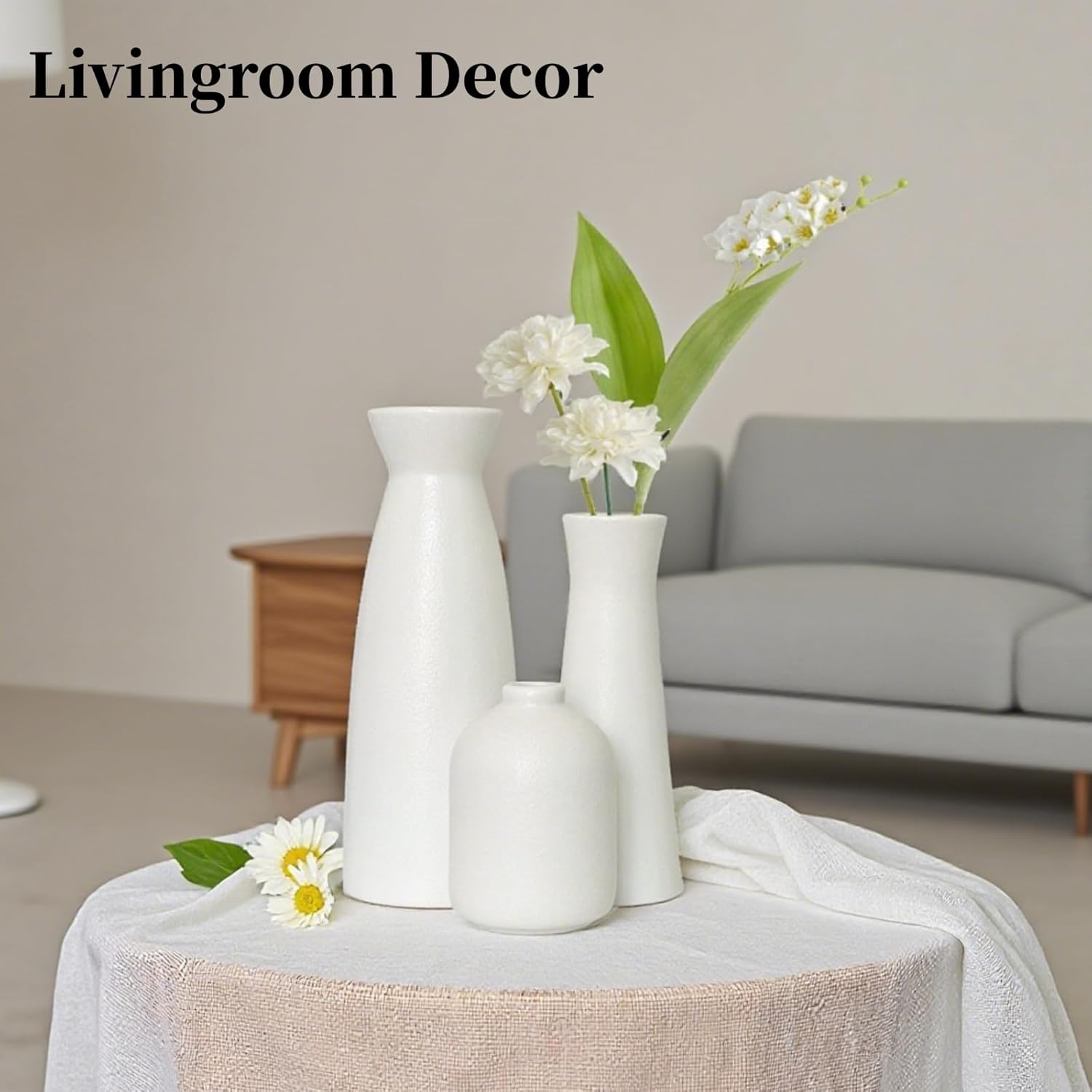 White Ceramic Vase Set of 3,Modern Boho Flowers Vases for Home Decor,Farmhouse,Shelves,Entryway Table Decor,Bathroom,Livingroom Decoration Gifts - Image 5