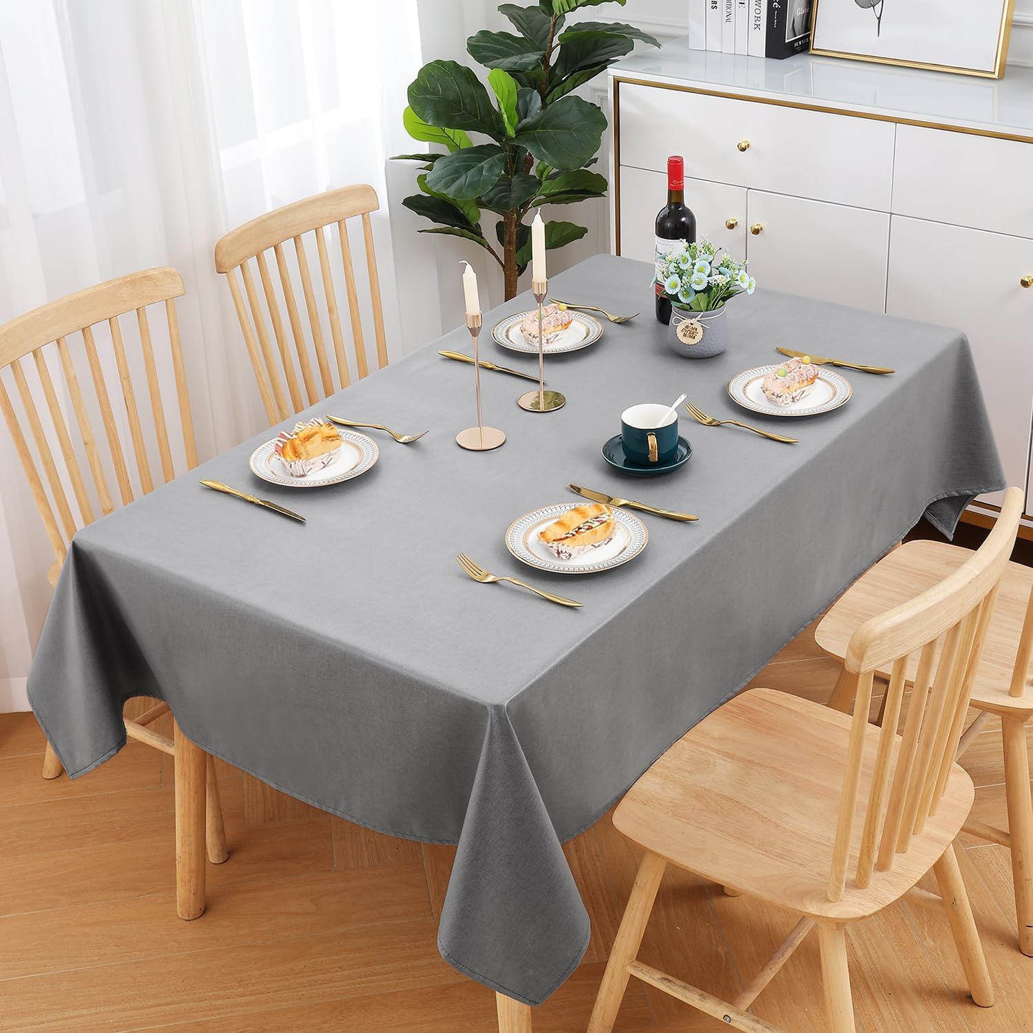 smiry Rectangular Table Cloth Wipe Clean 130x160 cm, Wipeable Water Resistant Linen Tablecloth - Image 2