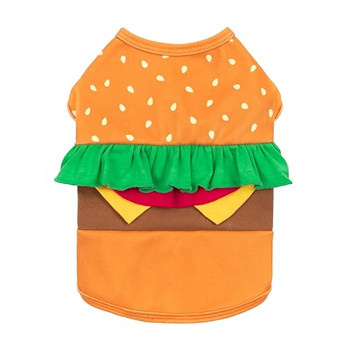 Fitwarm Halloween Dog Hamburger Costume, Funny Clothes for Small Dogs Boy Girl, Pet Fast Food Outfit, Orange, Large
