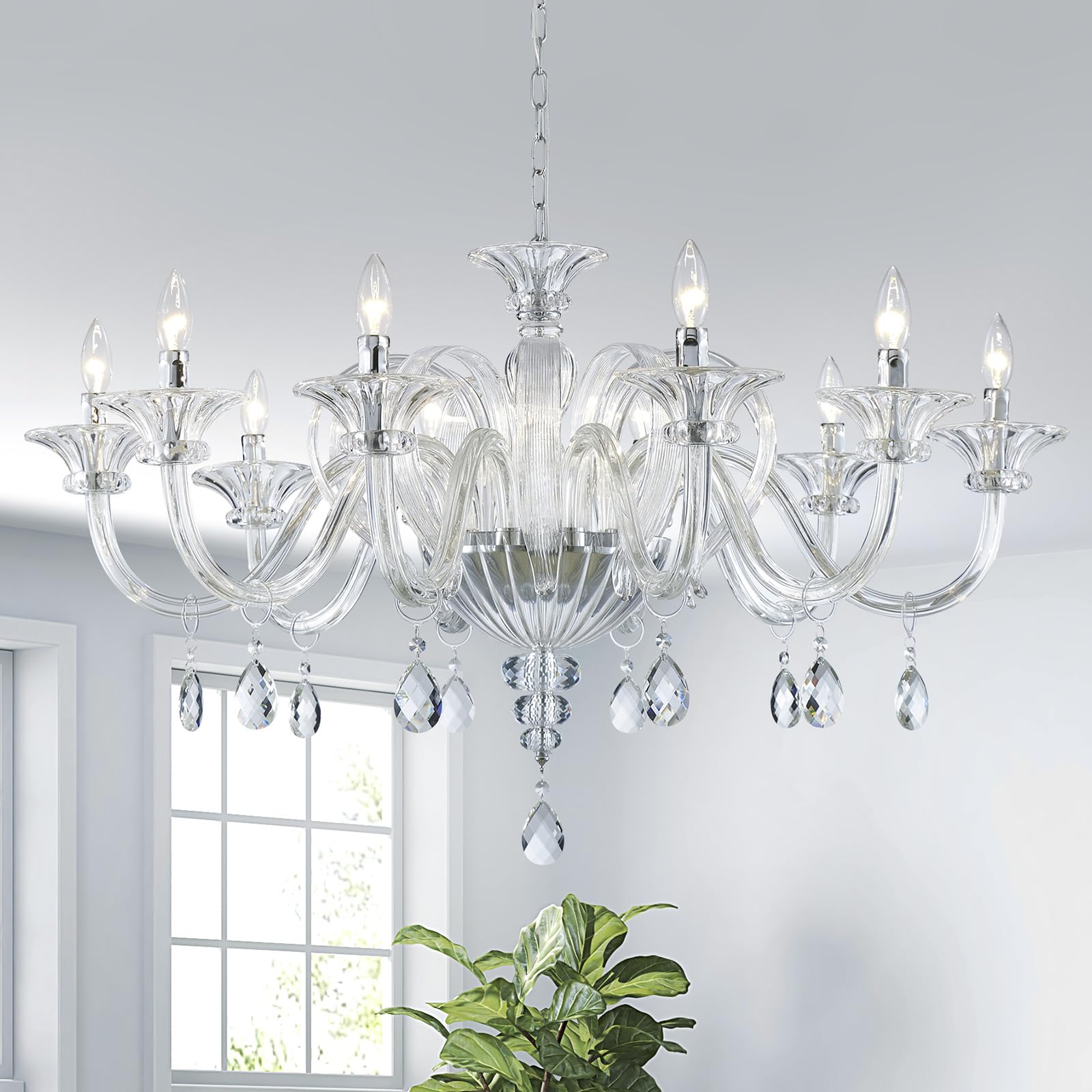 Saint Mossi 10 Light Crystal Chandelier, Modern Dining Room Lighting  Fixture, Clear Pendant Light with Crystal Ball for Bedroom Livingroom