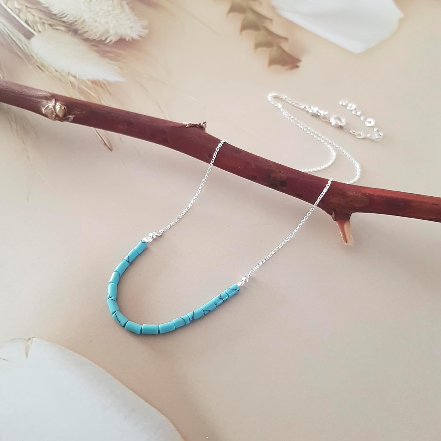 Annika Bella Turquoise Necklace - Beaded Necklaces, 925 Sterling Silver Chain, Turquoise Jewelry for Women, Beaded Jewelry for Summer, Dainty Gift for Her