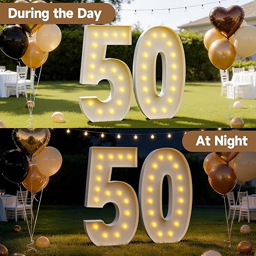 Miniatura 5 de Números de marquesina de 5 pies de alto, números grandes iluminados 0 para 40, 50, 60 cumpleaños, decoración de fiesta de cumpleaños para hombres