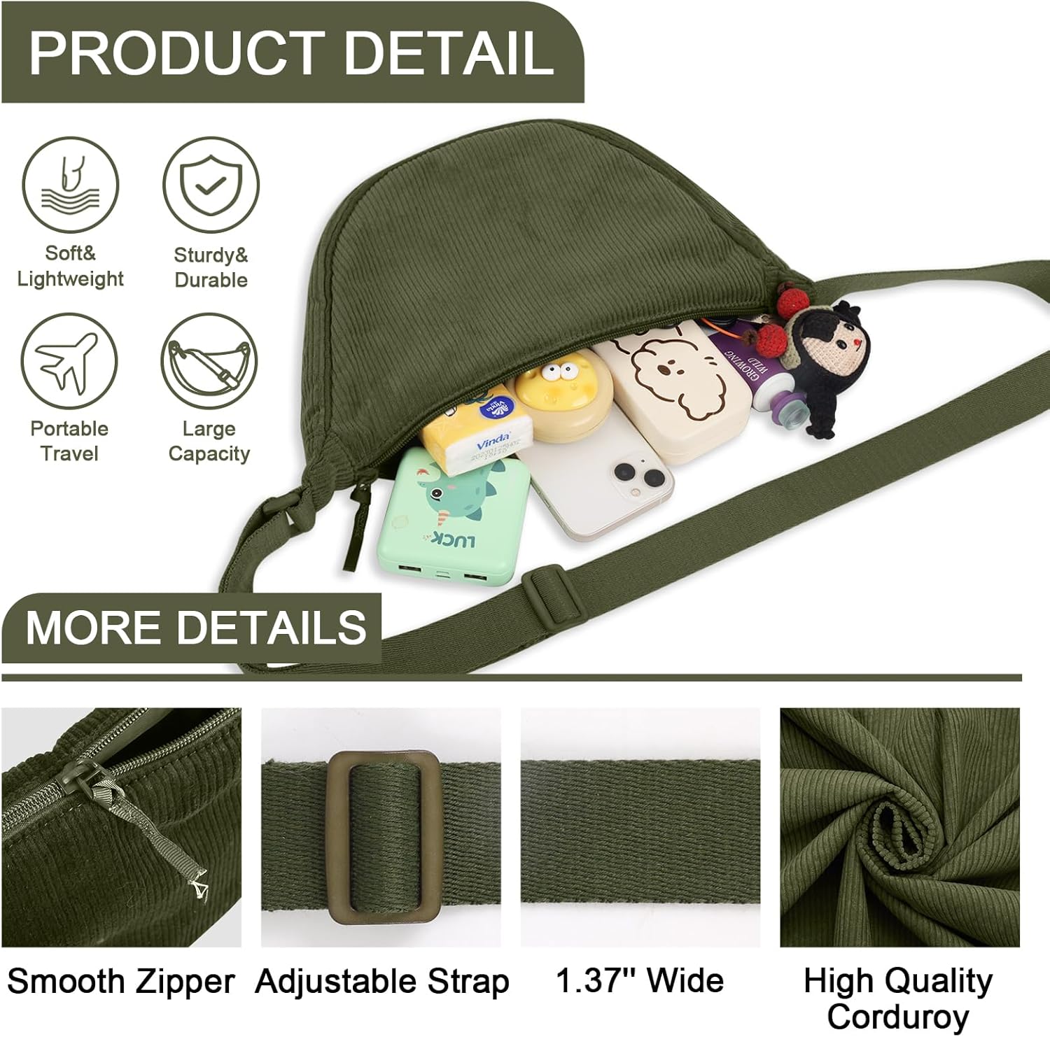 Nylon Crescent Crossbody Bag for Women Purses Trendy Men,Small Travel Sling Bag Hobo - Image 3