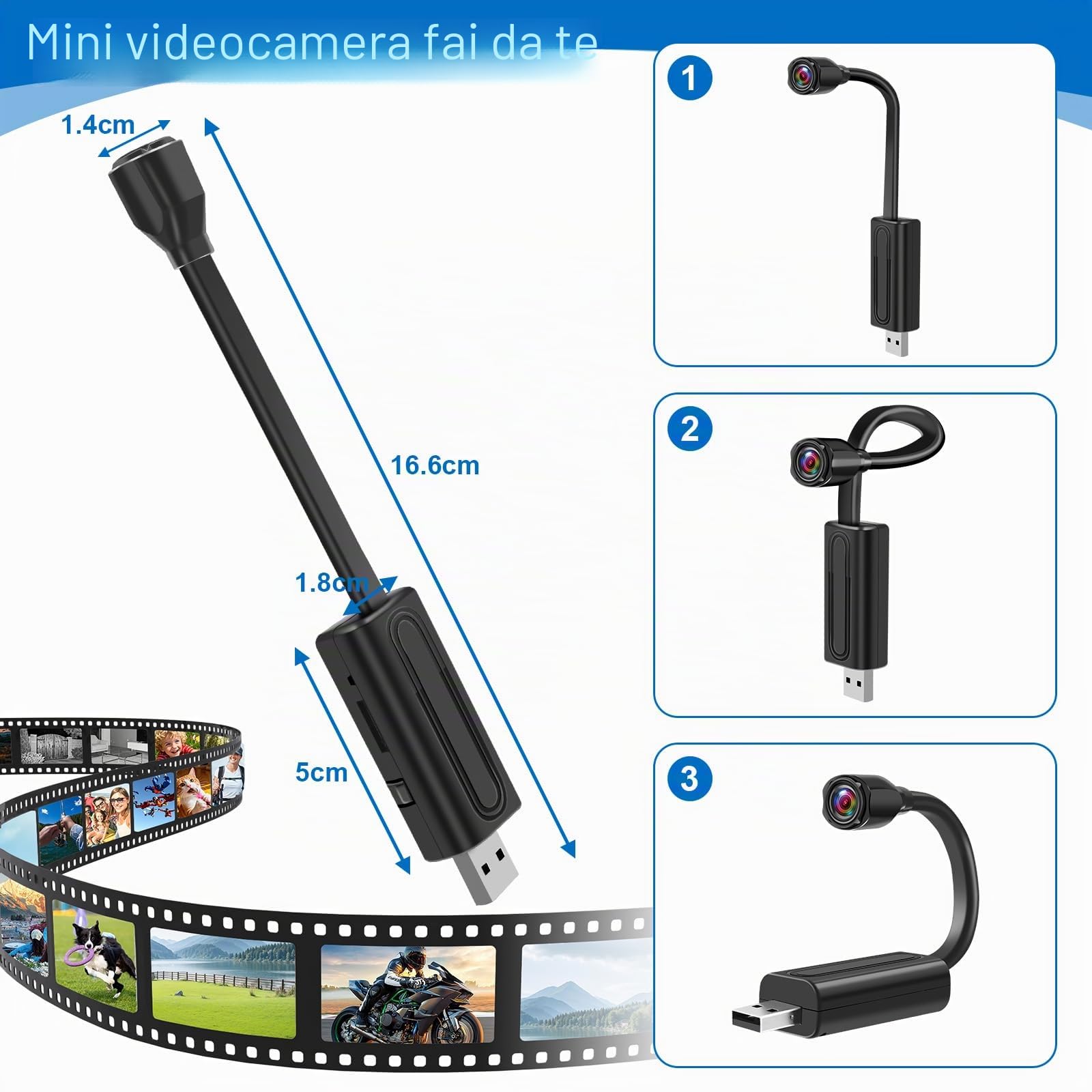 2.4 G WiFi Telecamera Nascosta USB Fotocamera HD 1080P Wifi Telecamera Spia, Mini Telecamera Spia Nascosta supporto di Rilevamento del Movimento e Vista Remota