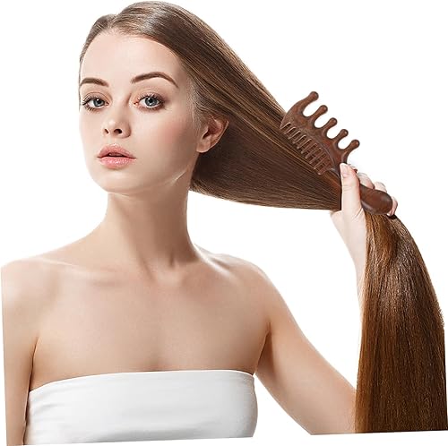 Miniatura 6 de Peine de cuero cabelludo de madera para masaje de cabeza, diseño de cinco dientes, masajeador de cuero cabelludo, peine multiusos para el cabello,