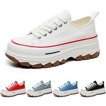 Platform Canvas Sneakers for Women Low Top Chunky Canvas Shoes Non Slip Preppy Shoes Breathable Fashion Sneakers