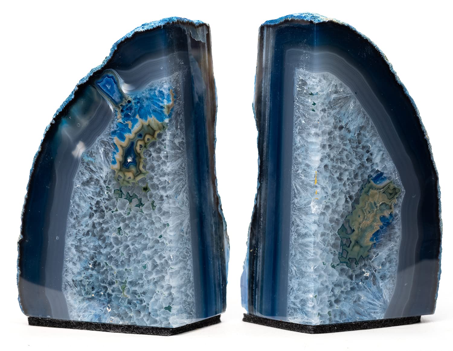 DesertUSA Agate Bookend Plus Includes Felt Bottom and Bonus Minerals (6-8 lb, Blue)