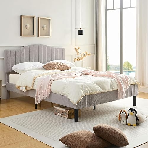 Miniatura 42 de VECELO Base de cama individual tapizada con cabecera de tela de peluche ajustable en altura, listones de madera fuertes que soportan 7.9 pulgadas