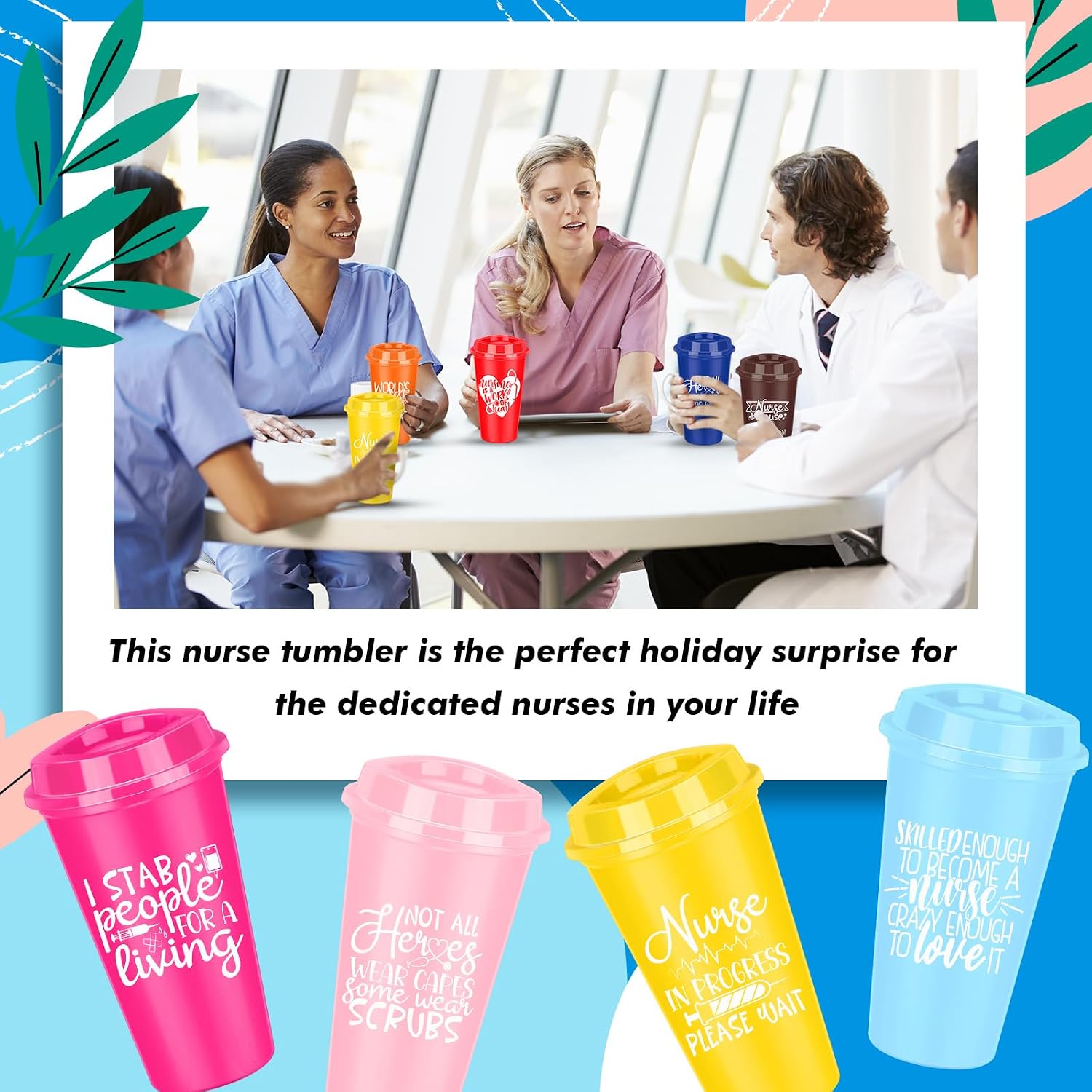 Zhehao 48 Pcs Nurse Appreciation Coffee Cup Gifts Bulk 16 oz Reusable Tumblers with Lids Nurses Week Gifts Bulk 2026 Plastic Travel Thank You Mug for Hot Cold Drinks, 12 Patterns