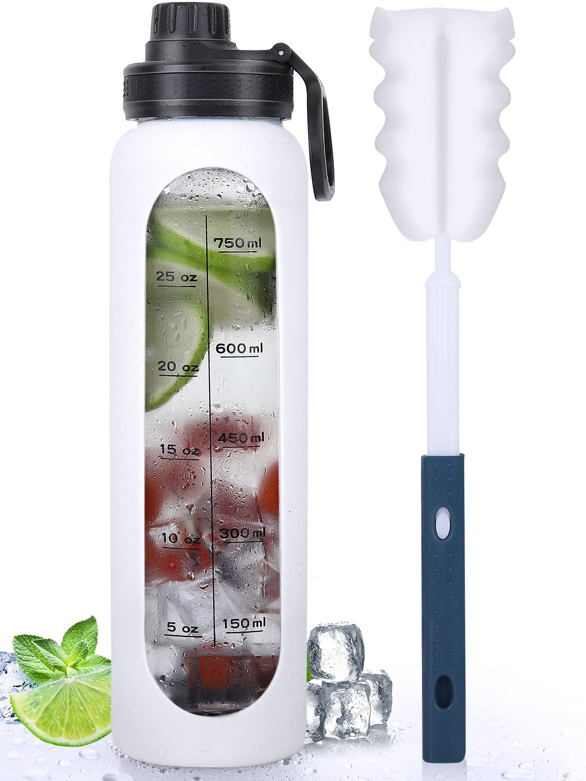 GIEMIT 32 oz Glass Water Bottle