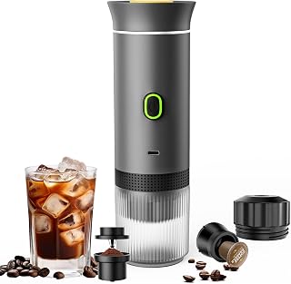 Lmozim Portable Espresso Machine: 3-in-1 Travel Coffee Maker with USB-C, Self-Heating, 7500mAh Battery for Camping, Hiking, RV (Grey)