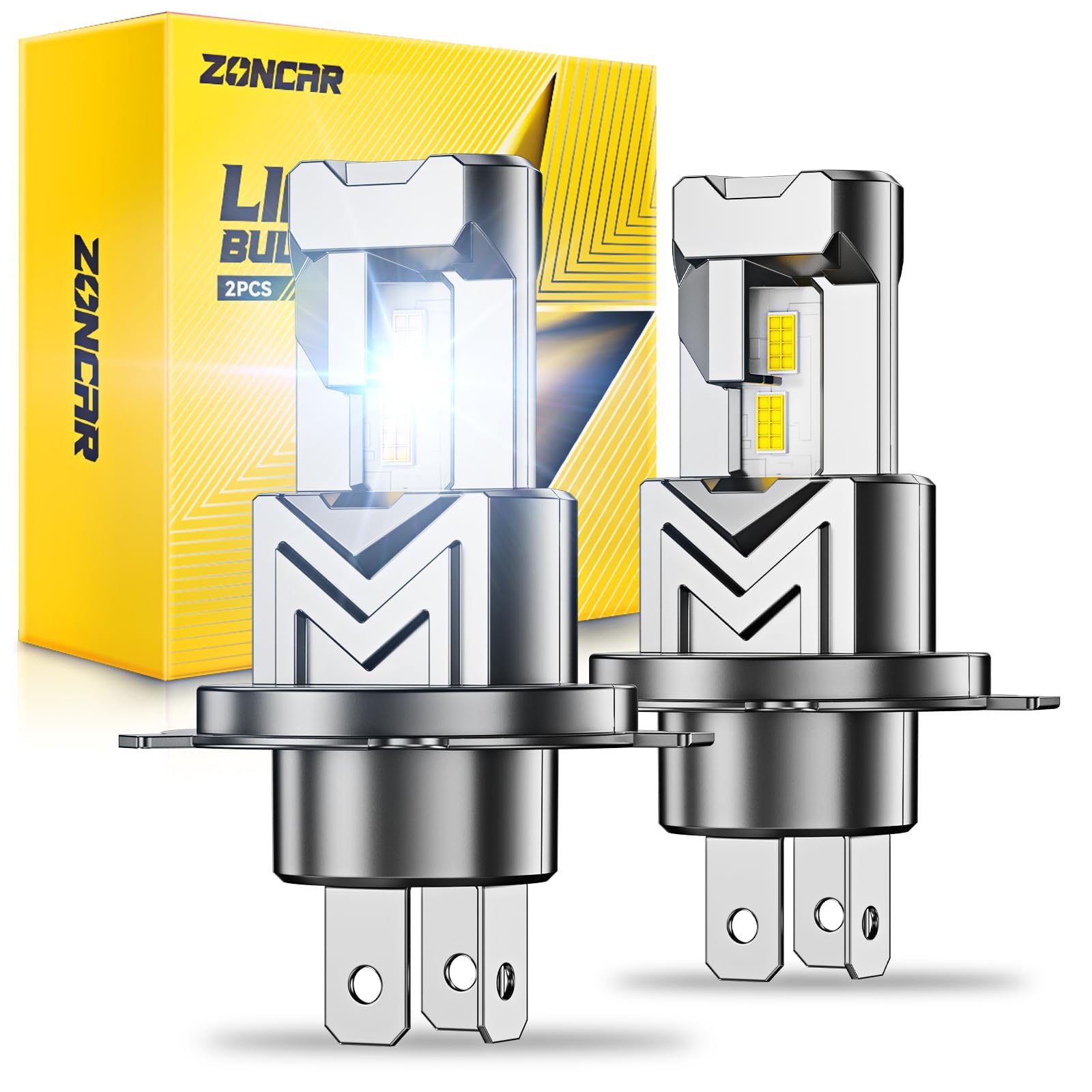 ZonCar H4 LED Bulbs, 12X Bright 60000LM 6500K White, 9003 Fog Light Bulbs, Easy Plug-N-Play Installation, 99% Compatibility, Anti Flickering Dual liq-cool copper pipes 7y+ Lifespan, Pack of 2