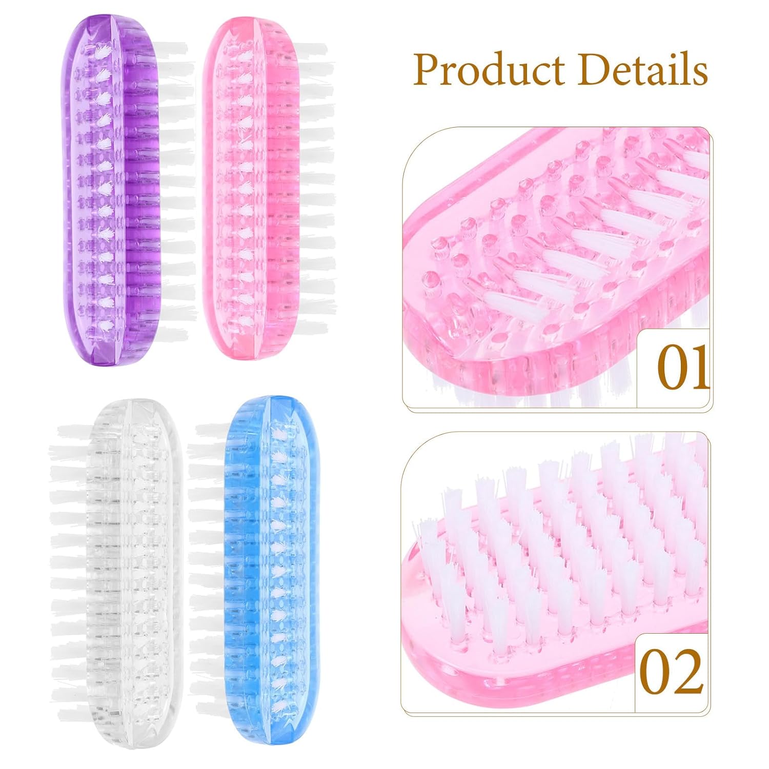 8pcs Nail Dust Cleaning Brushes - Two-Sided Nail Scrubber For Fingernails - Small Cleaning Tools For Parties Salon And Manicure White/Pink/Blue/Purple