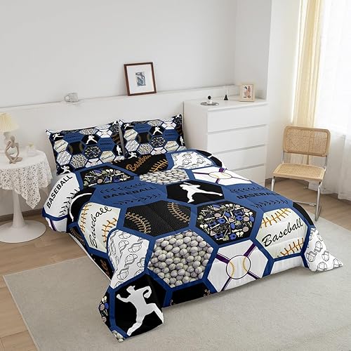 Miniatura 3 de Erosebridal Ropa de cama Queen de béisbol para niños y queen, edredón con temática deportiva para adolescentes y adultos, juego de edredón