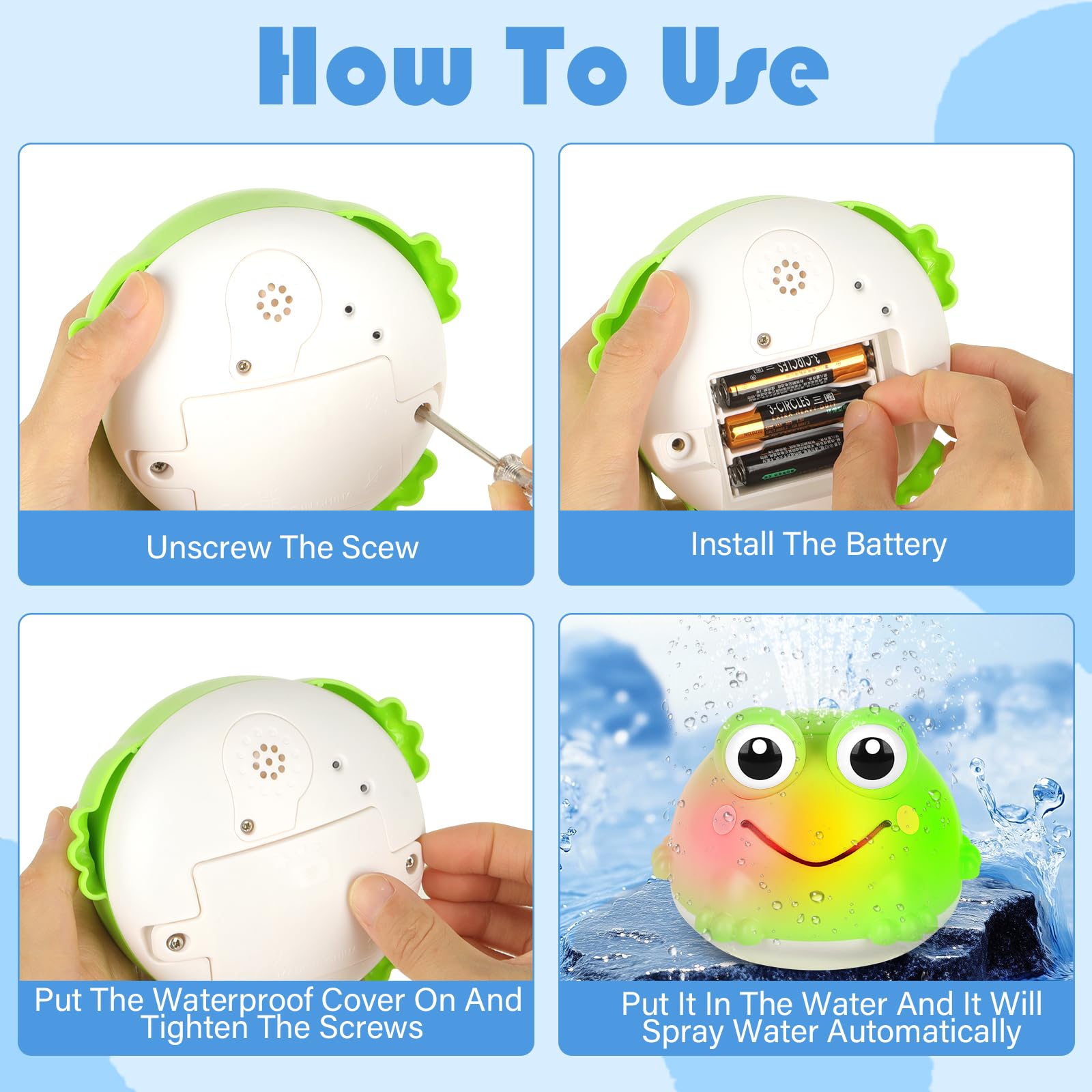 Withosent Giochi Bagnetto Neonato, Rana Giochi Vasca da Bagno Bambini Spruzzo d'Acqua Automatico, Giochi per Bagnetto con luce a LED, Giocattoli da o Piscina per 1 - 6 Anno