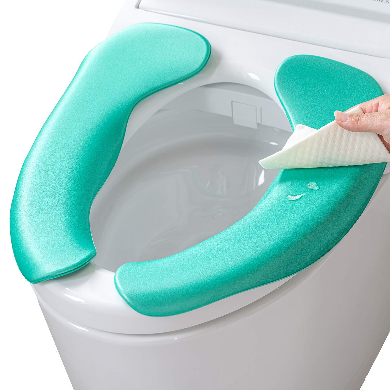OKA Easy Wipe Toilet Seat Cushion, Green (PVC, Suction, Toilet Seat)