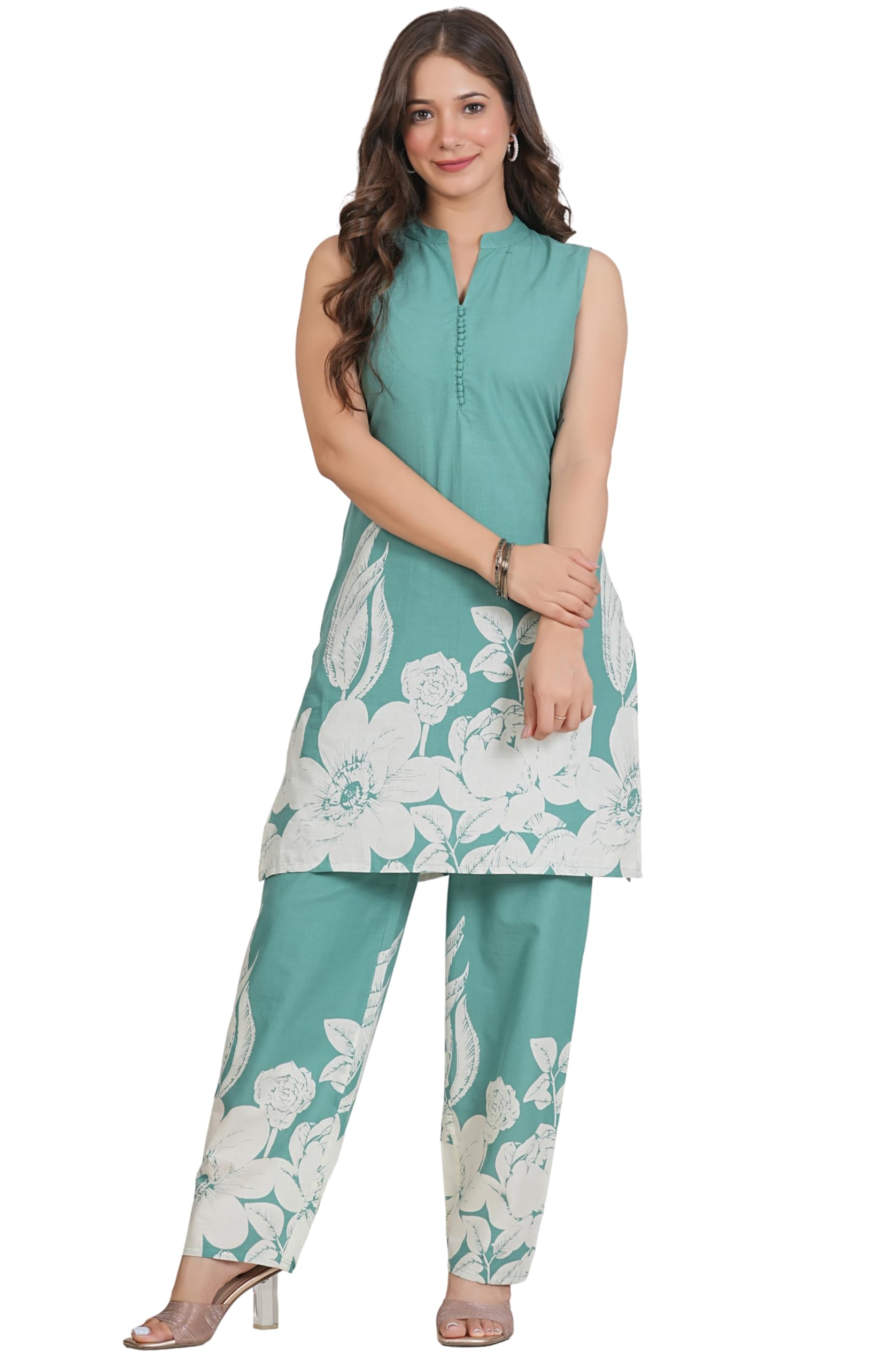 rytras Women Woman Pure Cotton Printed Sleeveless kurta sets With Palazzos Pants|Kurti Set for Woman|Cord Set for Women Cotton-picture-31