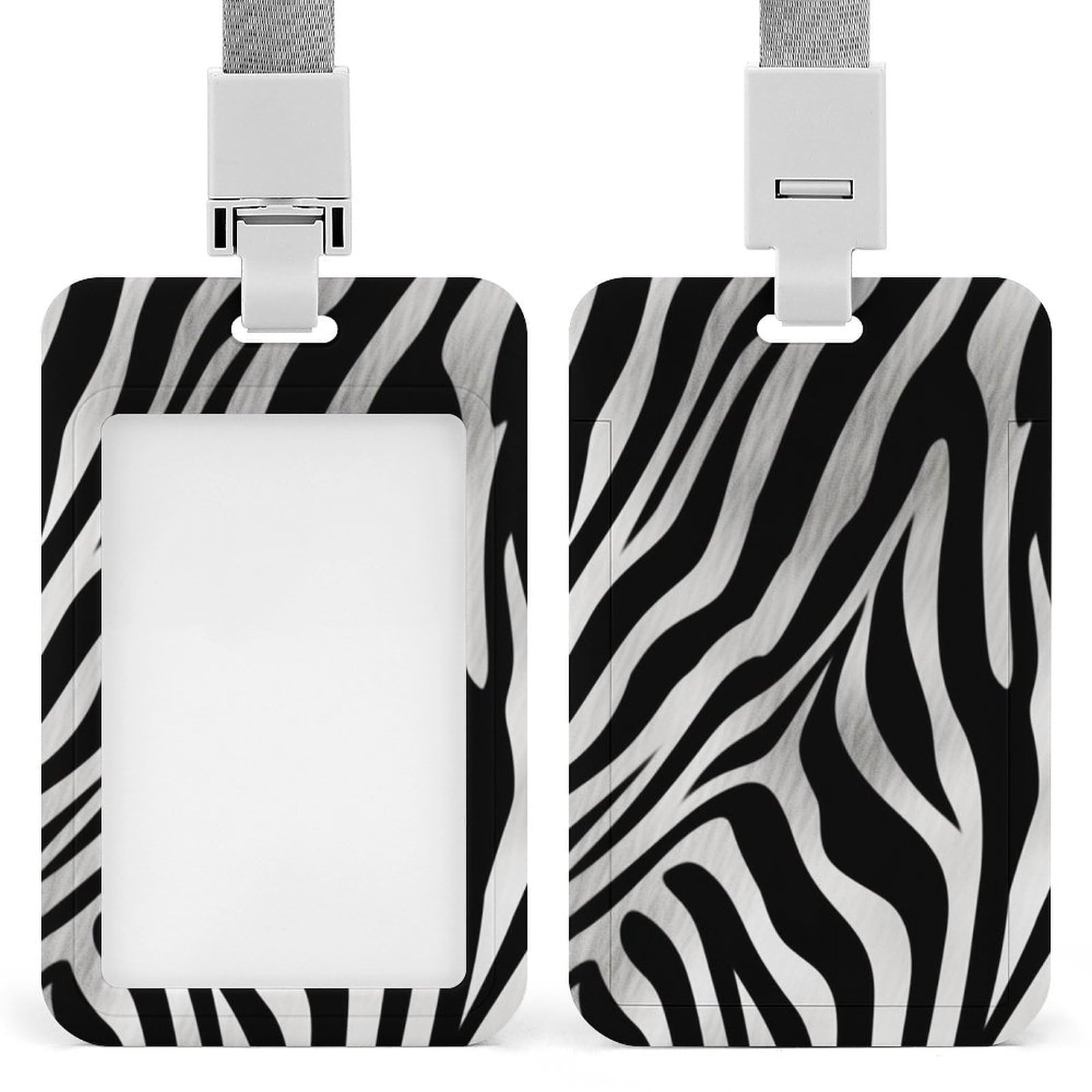 ID Card Holders for Lanyard,Zebra Print Printed Badge Holder with Clear Window,Plastic Vertical Bus Pass Holders for Work Teacher Nurse Employees Proximity Key Cards Women Men — image 1