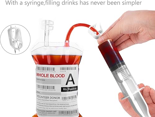 Miniatura 5 de WYNK Vasos de decoración de fiesta de Halloween, 50 paquetes de bolsas de sangre IV para bebida, 11.5 onzas líquidas, viene con una bomba de