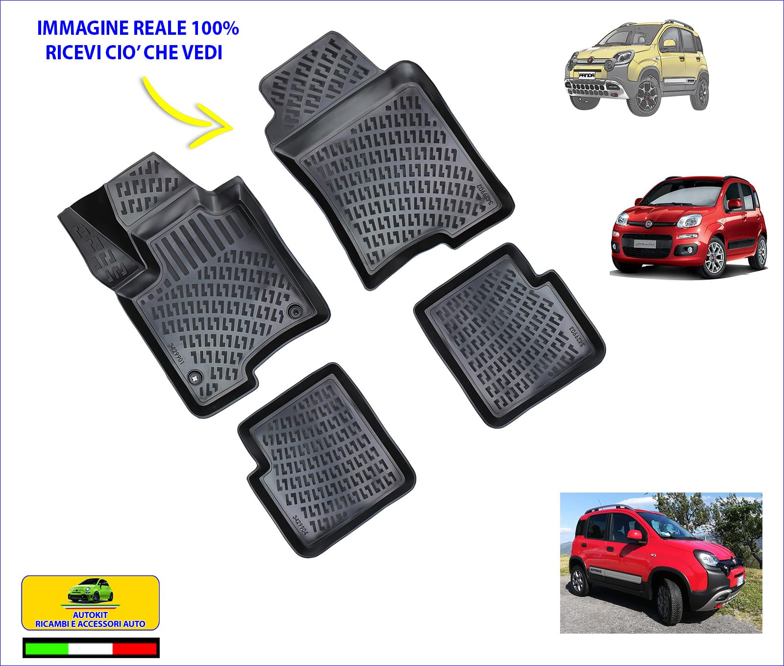 VASCA BAULE Specifica + Tappetini Tappeti auto 3D a Vaschetta Specifici COMPATIBILI con Panda 312 e 319 tutti i modelli prodotti dal 2012 in poi - 8000907-8020684